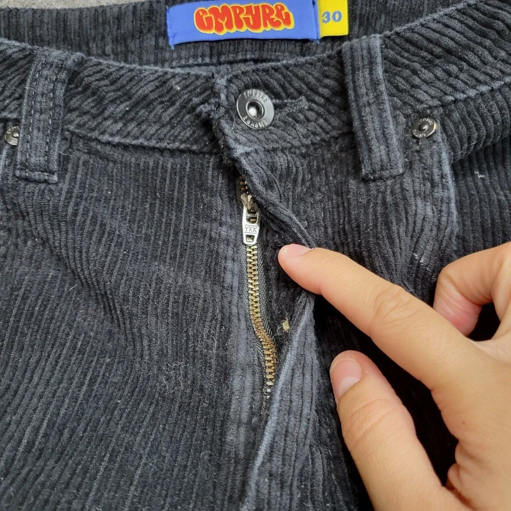 Empyre Pants Mens 30 Black Corduroy Stretch Y2K Flat Front Straight Leg Baggy